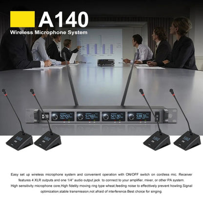 XTUGA A140-C Wireless Microphone System 4-Channel UHF Four Conference Mics, A140-C