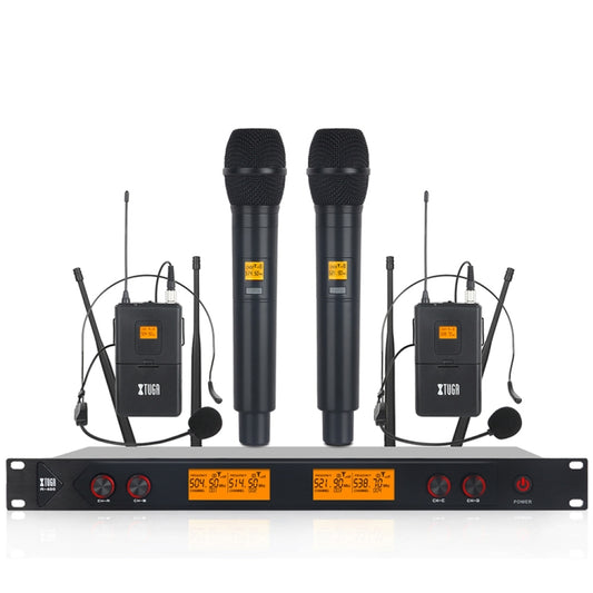 XTUGA A400-HB Professional 4-Channel UHF Wireless Microphone System with 2 Handheld & 2 Headset Microphone, A400-HB