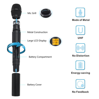 XTUGA A400-HB Professional 4-Channel UHF Wireless Microphone System with 2 Handheld & 2 Headset Microphone, A400-HB