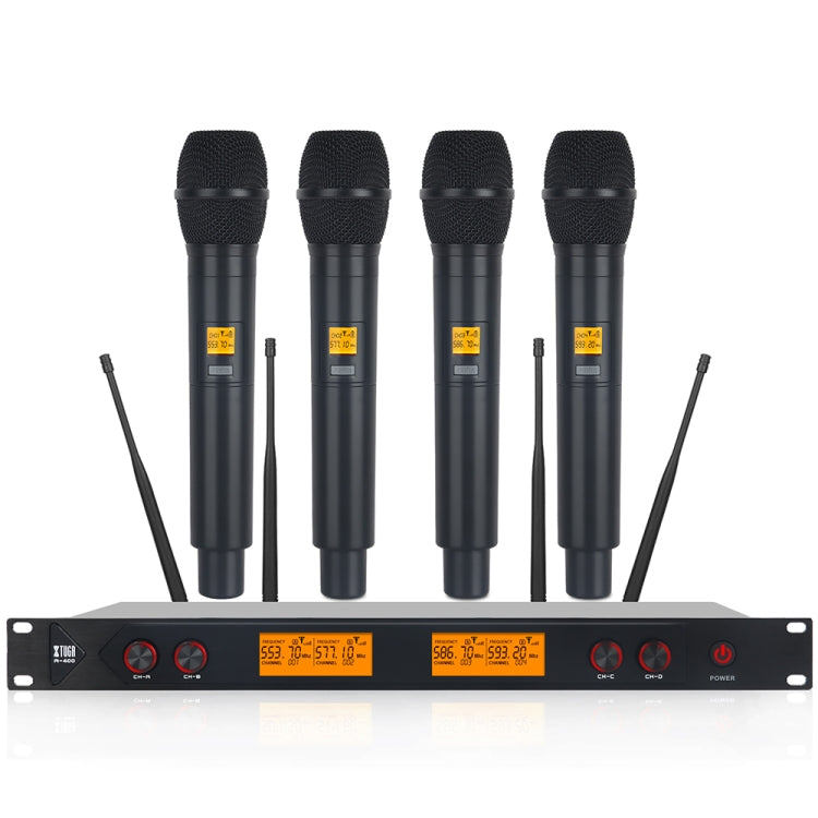 XTUGA A400-H Professional 4-Channel UHF Wireless Microphone System with 4 Handheld Microphone, A400-H