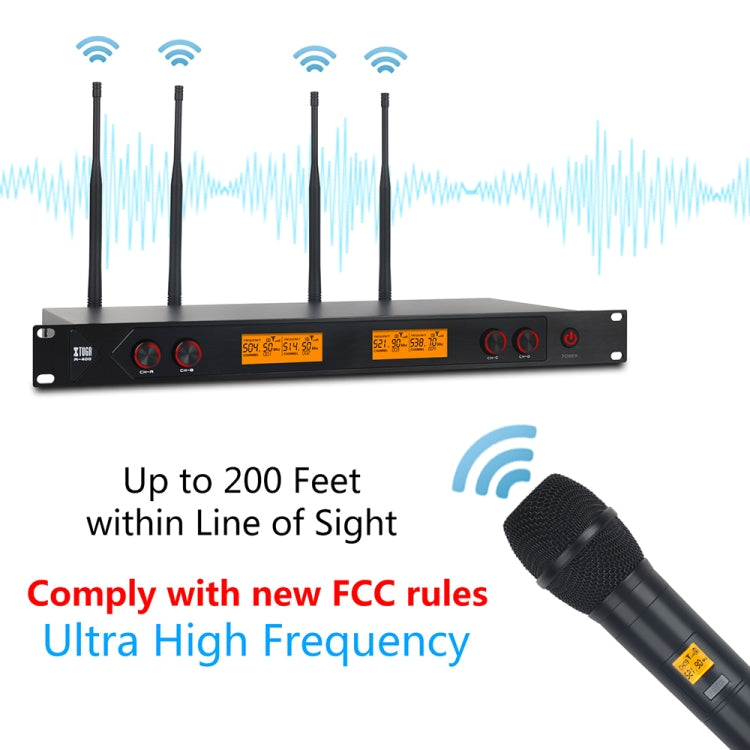 XTUGA A400-H Professional 4-Channel UHF Wireless Microphone System with 4 Handheld Microphone, A400-H