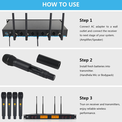 XTUGA A400-H Professional 4-Channel UHF Wireless Microphone System with 4 Handheld Microphone, A400-H