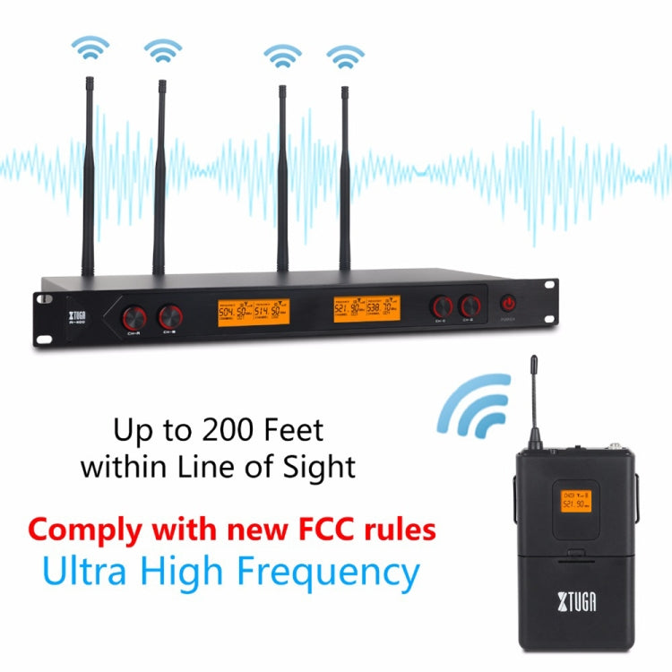 XTUGA A400-B Professional 4-Channel UHF Wireless Microphone System with 4 BodyPack Lavalier Headset Microphone, A400-B