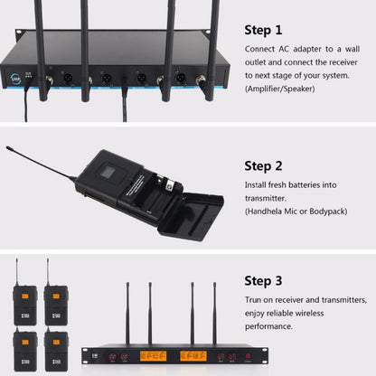 XTUGA A400-B Professional 4-Channel UHF Wireless Microphone System with 4 BodyPack Lavalier Headset Microphone, A400-B