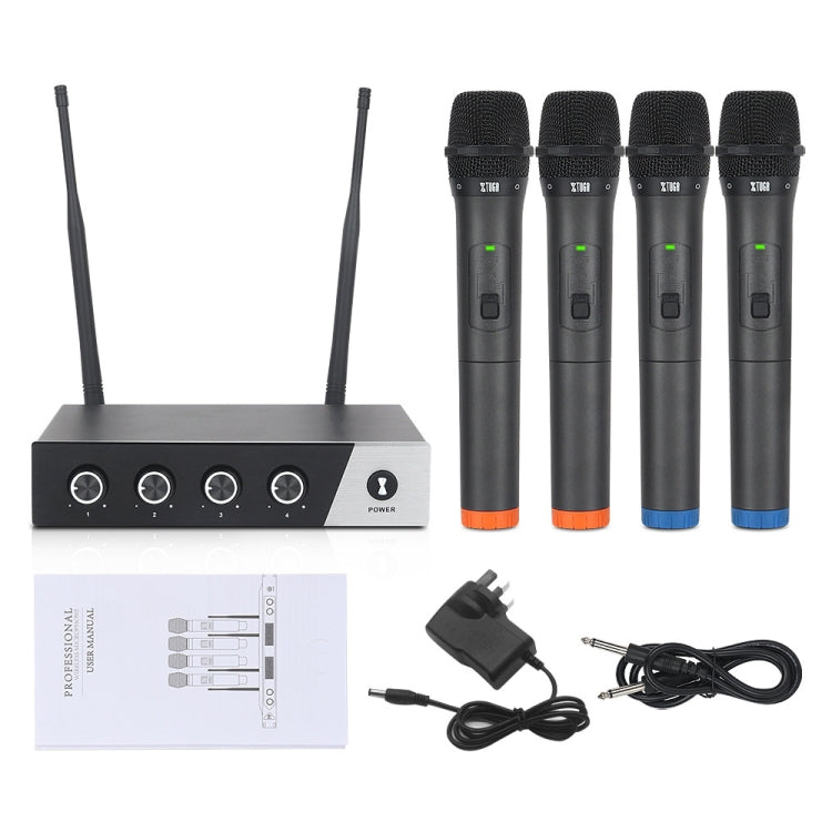 XTUGA S400 Professional 4-Channel UHF Wireless Microphone System with 4 Handheld Microphone, US Plug, EU Plug, AU Plug, UK Plug