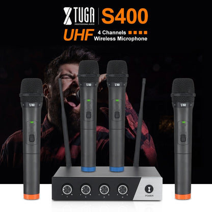 XTUGA S400 Professional 4-Channel UHF Wireless Microphone System with 4 Handheld Microphone, US Plug, EU Plug, AU Plug, UK Plug