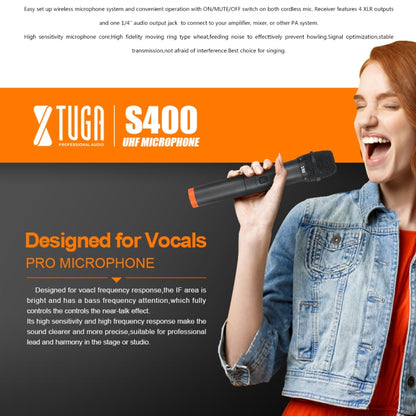 XTUGA S400 Professional 4-Channel UHF Wireless Microphone System with 4 Handheld Microphone, US Plug, EU Plug, AU Plug, UK Plug