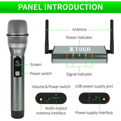 XTUGA U-F4600 Professional 4-Channel UHF Wireless Microphone System with 4 Handheld Microphone, US Plug, EU Plug, AU Plug, UK Plug