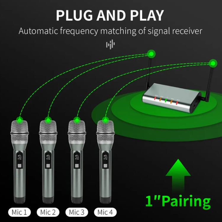 XTUGA U-F4600 Professional 4-Channel UHF Wireless Microphone System with 4 Handheld Microphone, US Plug, EU Plug, AU Plug, UK Plug