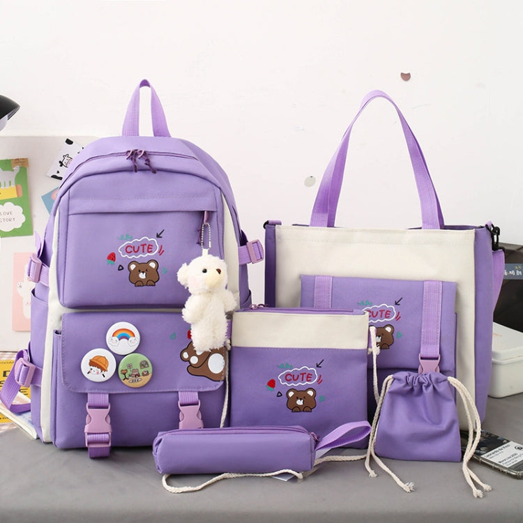 5pcs/Set Student Schoolbags, Lightweight and Cute Girls Backpack with Bear