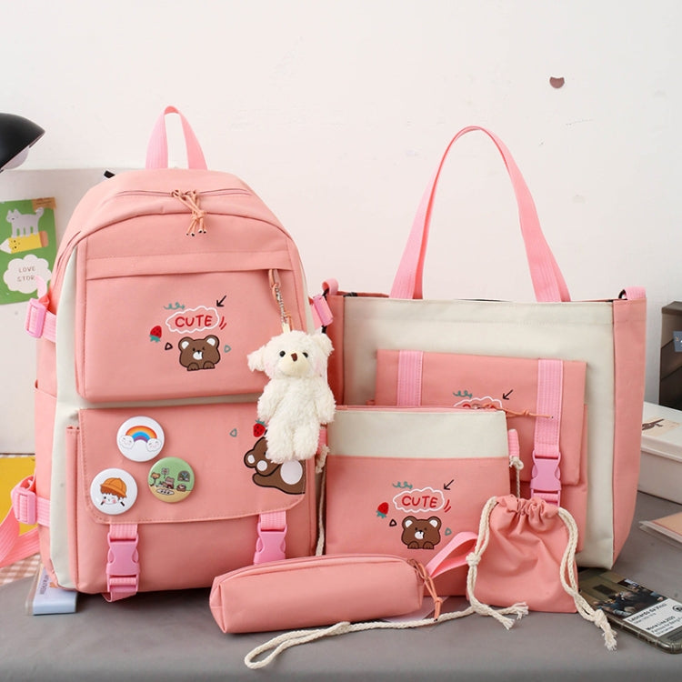5pcs/Set Student Schoolbags, Lightweight and Cute Girls Backpack with Bear