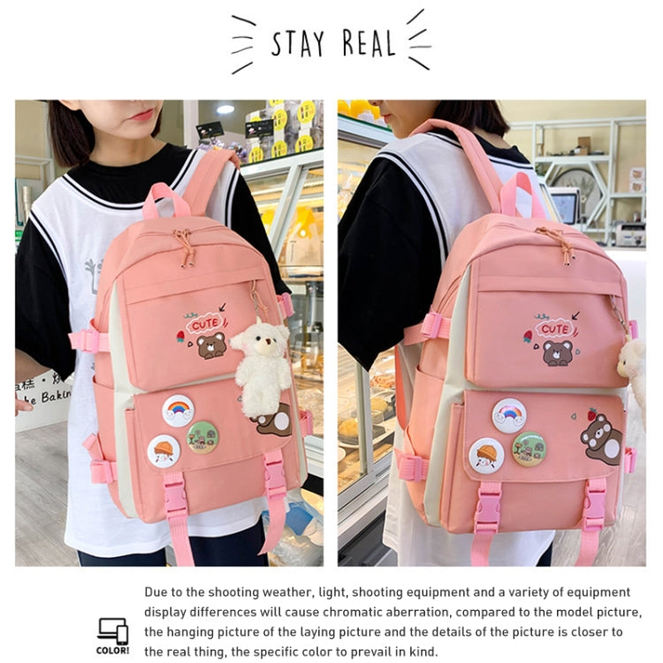 5pcs/Set Student Schoolbags, Lightweight and Cute Girls Backpack with Bear