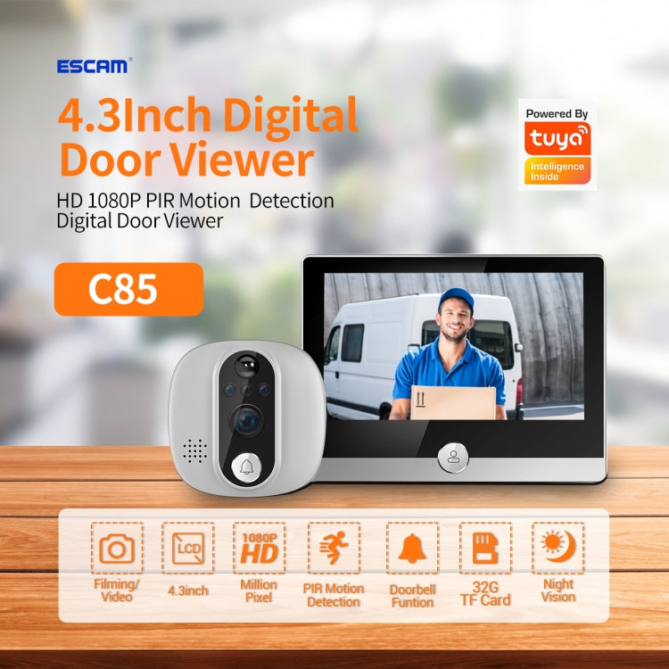 ESCAM C85 1080P 4.3 inch Smart WIFI Digital Door Viewer Supports Wide-Angle PIR & Night Vision & Dingdong Photo, C85