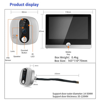 ESCAM C85 1080P 4.3 inch Smart WIFI Digital Door Viewer Supports Wide-Angle PIR & Night Vision & Dingdong Photo, C85