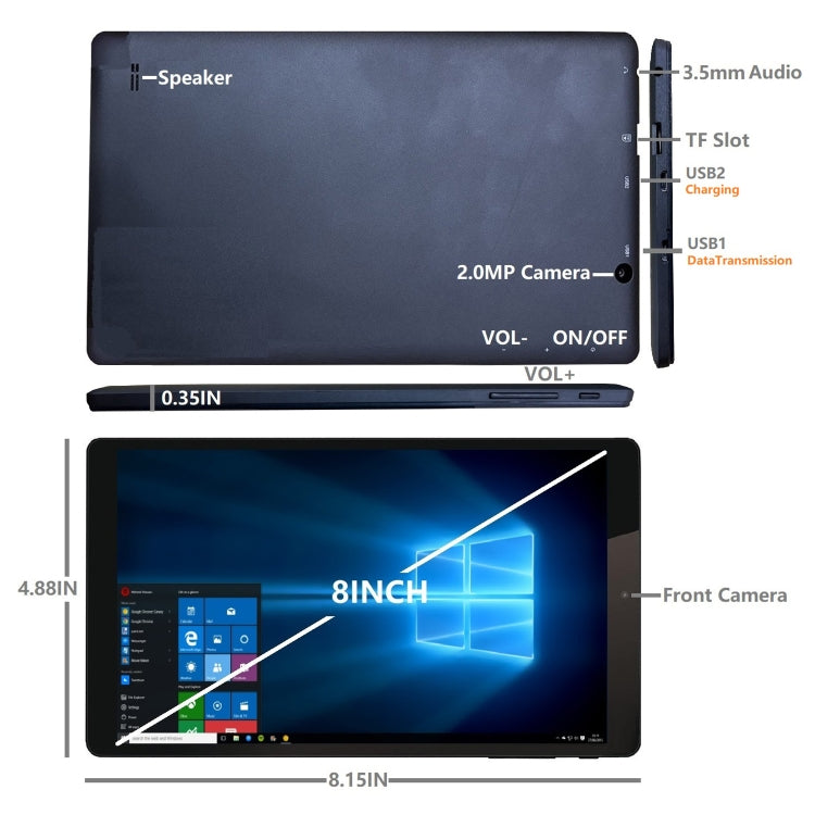 HSD8001 8 inch Tablet PC, Windows 10, Intel Atom Z8300 Quad Core, Support Bluetooth & WiFi, 4GB+128GB / Z8300