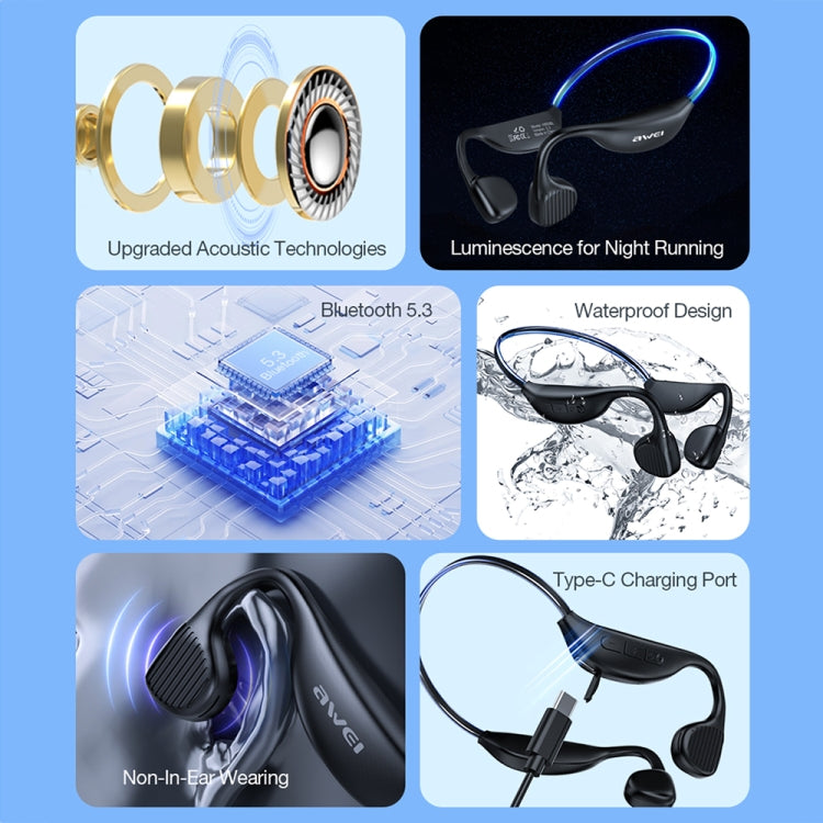 AWEI A895BL Air Conduction Luminous Sports Bluetooth Earphones, A895BL