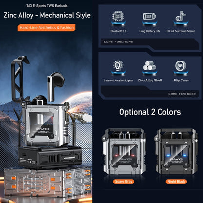 awei T63 Gaming TWS Bluetooth Earbuds, T63