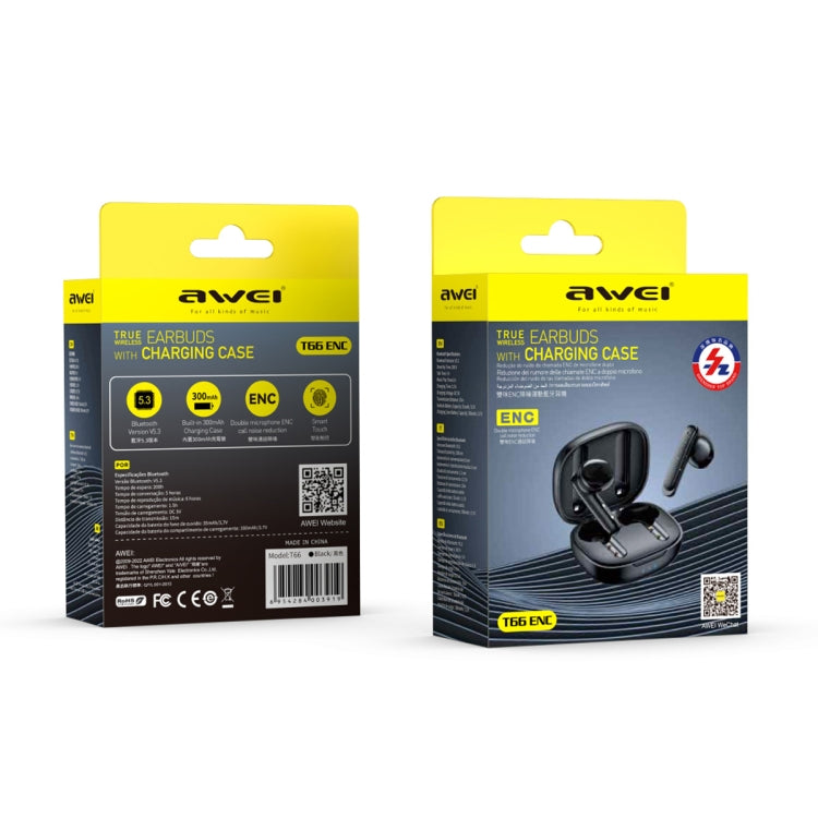 awei T66 ENC Noise Reduction TWS Bluetooth Earbuds