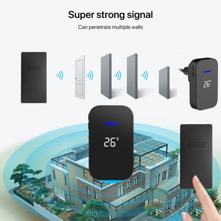 C302B One to One Home Wireless Doorbell Temperature Digital Display Remote Control Elderly Pager, US Plug, EU Plug, UK Plug