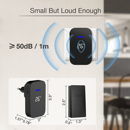 C302B One to One Home Wireless Doorbell Temperature Digital Display Remote Control Elderly Pager, US Plug, EU Plug, UK Plug