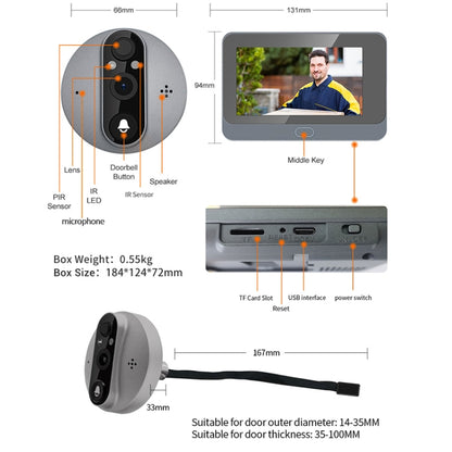 ESCAM C87 1080P 4.3 inch Smart WiFi Digital Door Viewer Supports Wide-Angle PIR & Night Vision & Dingdong Photo, C87