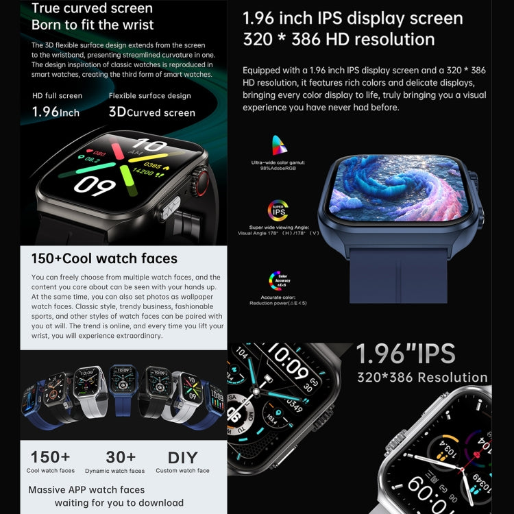 NX15 Smart Watch, 1.96 inch, BT Call / Heart Rate / Blood Pressure / Blood Oxygen