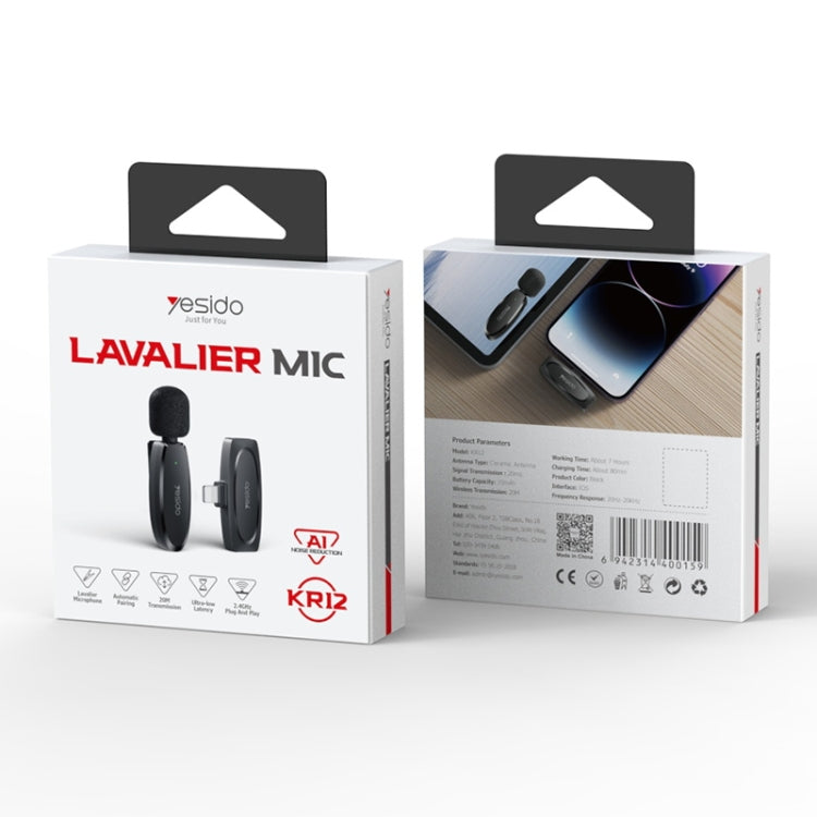 YESIDO KR12 Low-latency Wireless Lavalier Microphone with 8 Pin Receiver, KR12