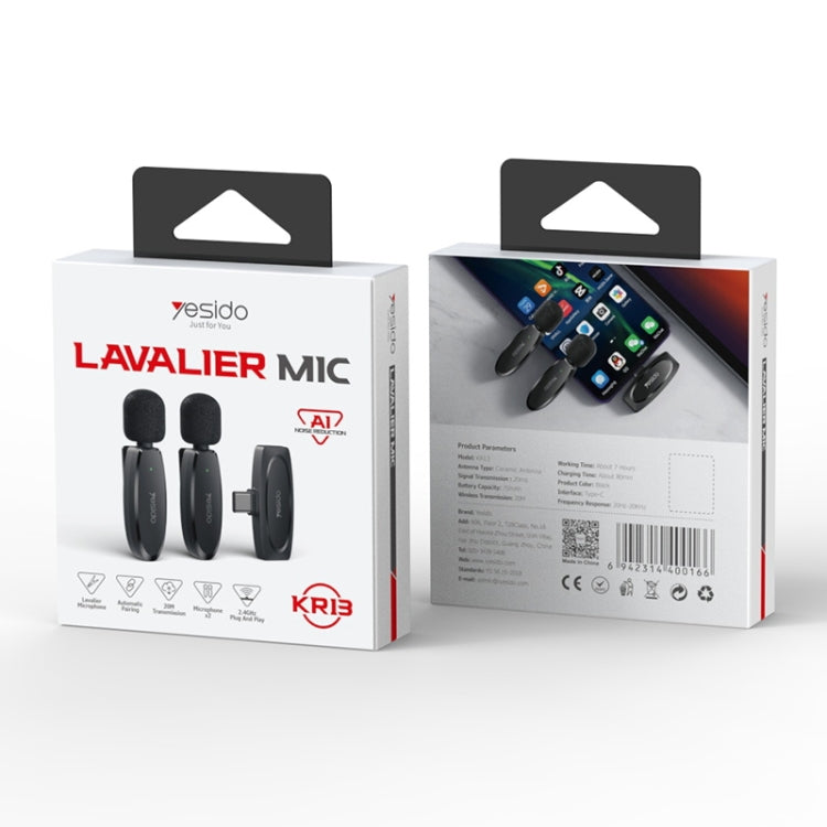 YESIDO KR13 Dual Low-latency Wireless Lavalier Microphone with Type-C Receiver, KR13