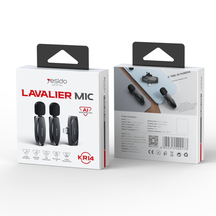 YESIDO KR14 Dual Transmitter Low-latency Wireless Lavalier Microphone with 8 Pin Receiver, KR14