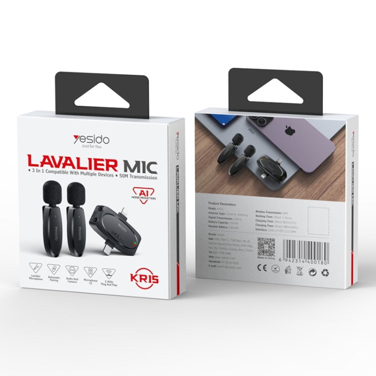 YESIDO KR15 Dual Low-latency Wireless Lavalier Microphone with 3 in 1 Receiver, KR15