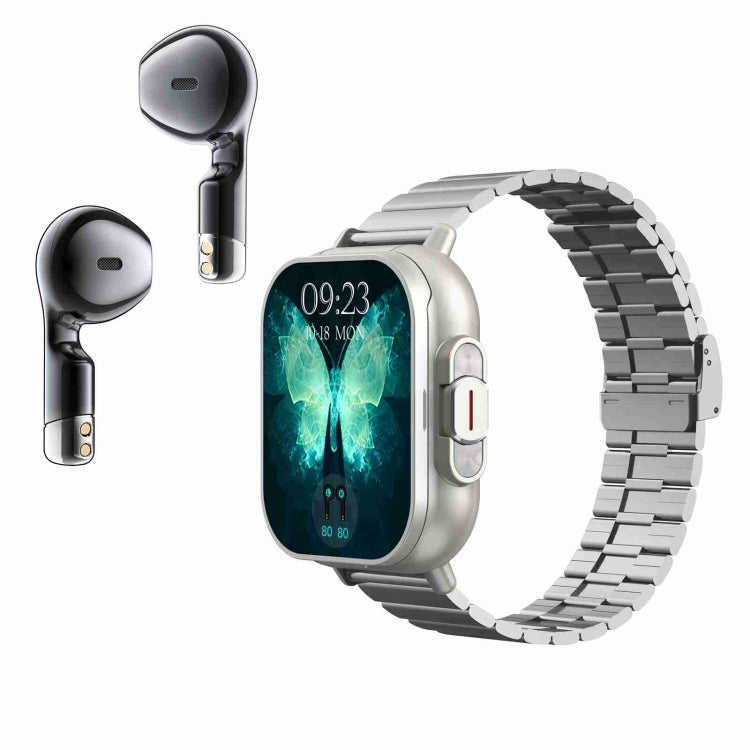 D8 2.01 inch 2 in 1 Bluetooth Earphone Steel Band Smart Watch, Support Health Monitoring / NFC, Steel Band (Black), Steel Band (Silver)