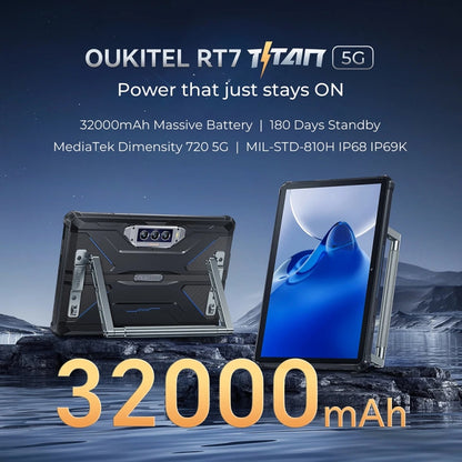 OUKITEL RT7 TITAN 5G Network IP68/IP69K Rugged Tablet, 10.1 inch Android 13  MediaTek Dimensity 720 Octa Core Support Dual SIM, EU Plug, RT7 5G 12GB+256GB