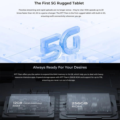 OUKITEL RT7 TITAN 5G Network IP68/IP69K Rugged Tablet, 10.1 inch Android 13  MediaTek Dimensity 720 Octa Core Support Dual SIM, EU Plug, RT7 5G 12GB+256GB