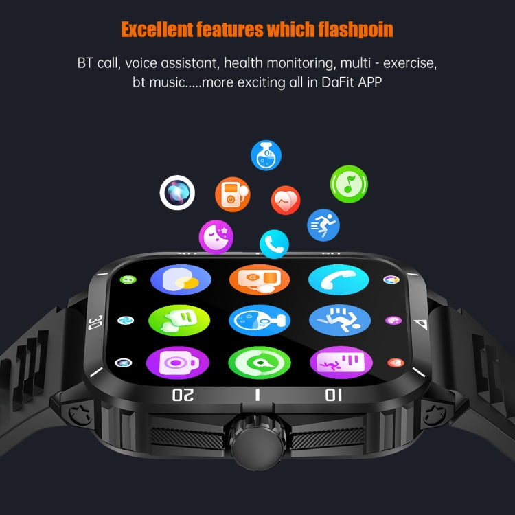 KT71 1.96 inch HD Square Screen Rugged Smart Watch Supports Bluetooth Calls/Sleep Monitoring/Blood Oxygen Monitoring