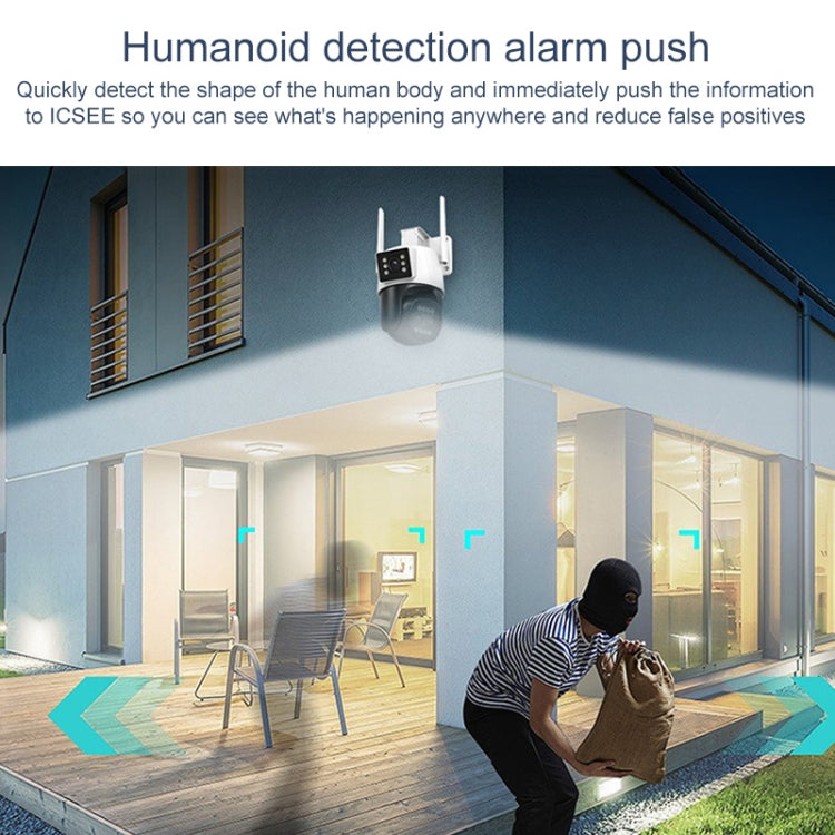 QX103 Humanoid Recognition AI Alarm WiFi Dome Triple IP Camera, Triple Camera