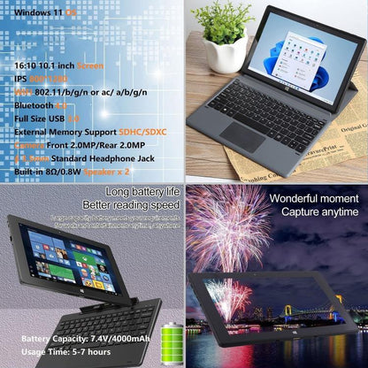 HONGSAMDE 10.1 inch 2 in 1 Tablet PC, Windows 11, Intel Gemini Lake J4125 Quad Core with Keyboard, 6GB+64GB, 8GB+128GB, 12GB+128GB