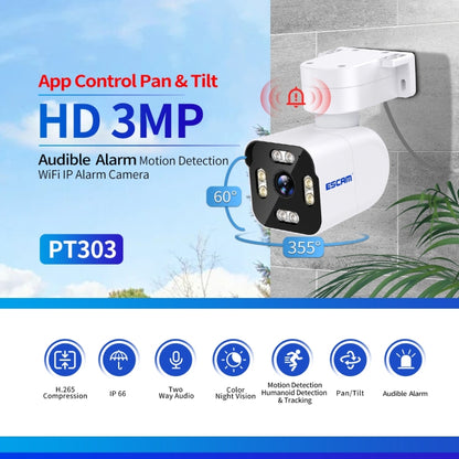 ESCAM PT303 3MP HD Motion Detection APP Control Pan & Tilt WiFi IP Camera, PT303