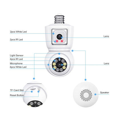 ESCAM QF202 E27 2x2MP Dual Lens Motion Detection Waterproof WiFi IP Two Way Audio Night Vision Camera, QF202