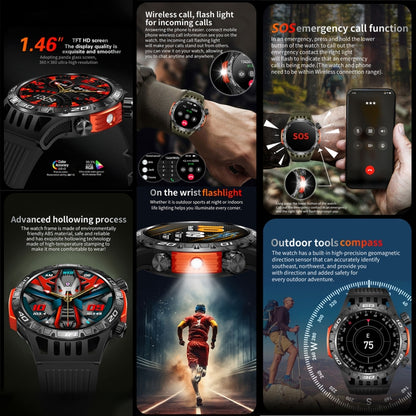 HT22 1.46 inch Smart Sport Watch, Support Bluetooth Call / Sleep / Heart Rate / Blood Pressure Health Monitor