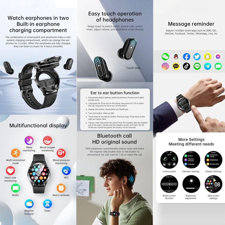 X10 Headphones Smart Watch 1.39 inch Waterproof Bracelet, Support Bluetooth Call / NFC / Heart Rate