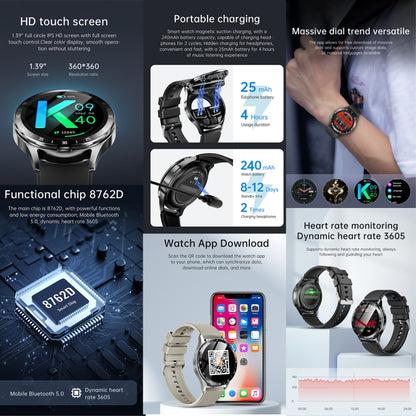 X10 Headphones Smart Watch 1.39 inch Waterproof Bracelet, Support Bluetooth Call / NFC / Heart Rate