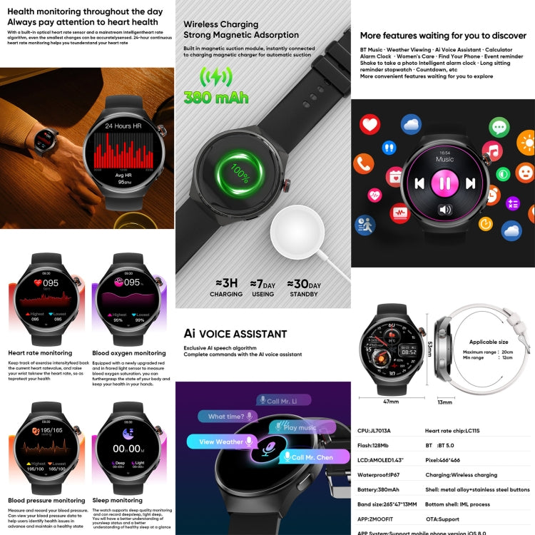 MT26 Smart Watch 1.43 inch AMOLED Bracelet, Support Bluetooth Call / Blood Pressure / Blood Oxygen / Heart Rate