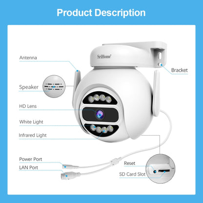 SriHome SH047 4MP IP66 Waterproof Motion Detection Night Vision WiFi HD Camera, SH047