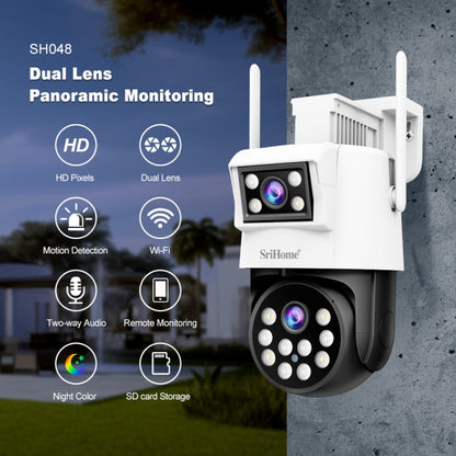 SriHome SH048 2MP + 2MP Humanoid Tracking Smart Night Vision Dual Lens IP Camera, SH048