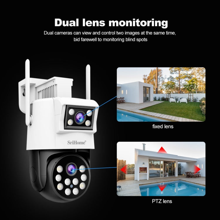 SriHome SH048 2MP + 2MP Humanoid Tracking Smart Night Vision Dual Lens IP Camera, SH048