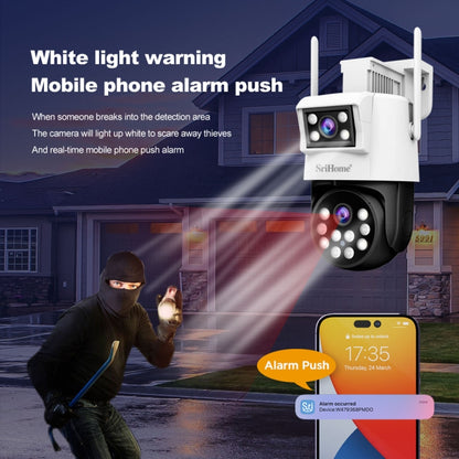 SriHome SH048 2MP + 2MP Humanoid Tracking Smart Night Vision Dual Lens IP Camera, SH048