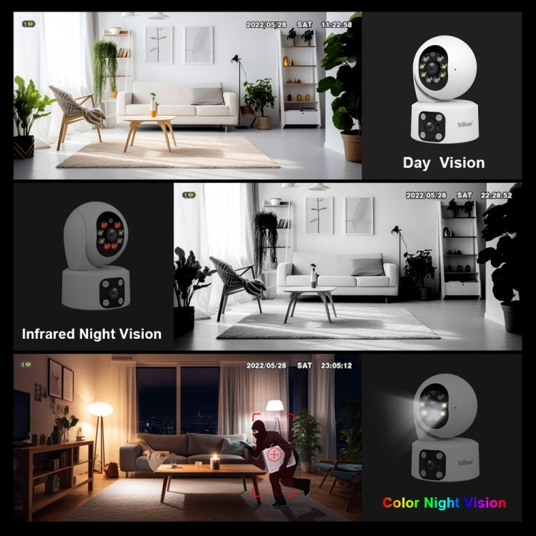 SriHome SH049 2MP + 2MP Humanoid Tracking Smart Night Vision Dual Lens HD IP Camera, SH049