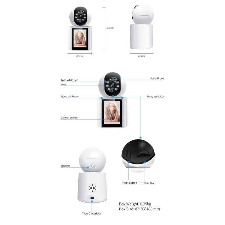 ESCAM QF104 One Click Video Call 3MP Indoor Humanoid Detection Audible Alarm Color Night Version Smart WiFi Camera, AU Plug, US Plug, UK Plug, EU Plug