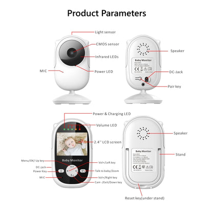 SM25 2.4 inch LCD Screen Baby Monitor Care Camera, EU Plug, US Plug