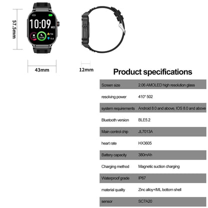 G40S 2.06 inch IP67 BT5.2 Sport Smart Watch, Support Bluetooth Call / Sleep / Blood Oxygen / Heart Rate / Blood Pressure Health Monitor